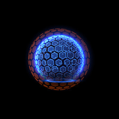 Blue glowing sphere shield, vector illustration isolated on black