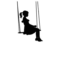 Women swinging on the swing silhouettes set vector illustration.