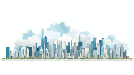 Fototapeta na wymiar City Skyline Tall Buildings Reach Up Towards Clouds A