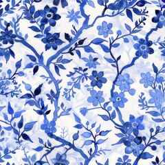 Fototapeta premium Watercolor Seamless pattern with blue and white