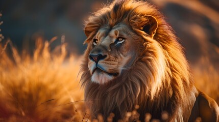 Male Lion in the wild, summer, sunlight, bright, motivation, alpha, predator