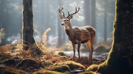 Deer in the forest, calm, bright, nature, wallpaper, banner