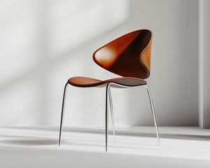 Minimal design sleek, modern chair with a curved backrest and thin metal leg , 3d render. - obrazy, fototapety, plakaty