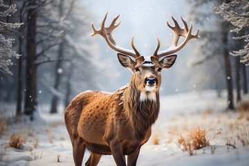Naklejka na ściany i meble deer on snow background