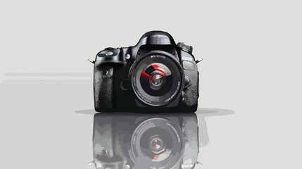 Digital SLR camera dSLR with a reflection on a table - obrazy, fototapety, plakaty