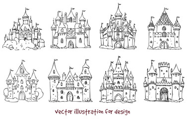 Naklejka premium vector sketch set of European medieval castles