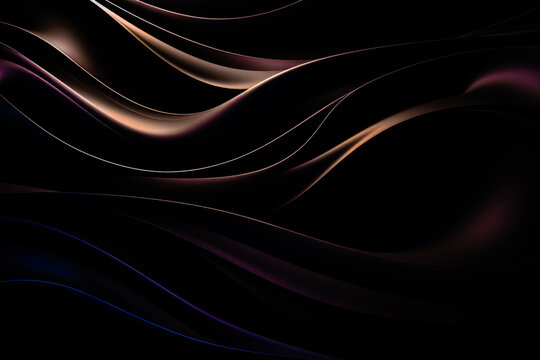 Dark moody atmospheric smooth curved design in chocolate brown on black background and gradient