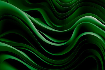smooth wavy pattern in shades of bright and evergreen on a black background - obrazy, fototapety, plakaty
