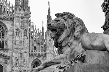 The historical Duomo Square, Piazza del Duomo in the center of Milan, Italy - 767695349