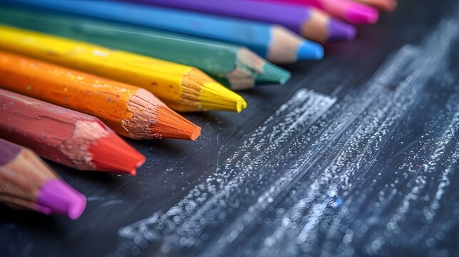 Close-up of colored pencils back view, colored pencils  background, Top view of colored pencils, forming a circle. Ai Generated 