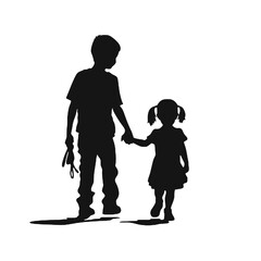 little girl and a little boy walking and holding hands 