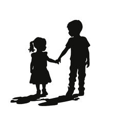 little girl and a little boy walking and holding hands 