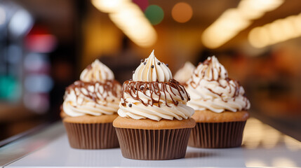 Cupcake on blurred interior background