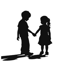 little girl and a little boy walking and holding hands 