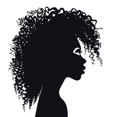 Silhouette  profile of an African woman with long curly hair