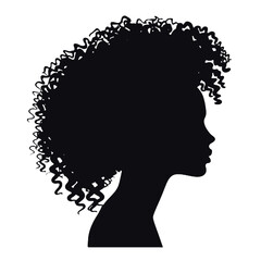 Silhouette  profile of an African woman with long curly hair
