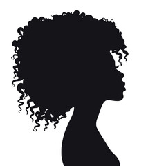 Silhouette  profile of an African woman with long curly hair