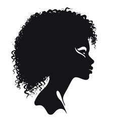 Silhouette  profile of an African woman with long curly hair