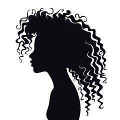 Silhouette  profile of an African woman with long curly hair