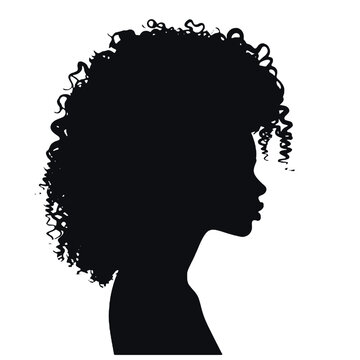 Silhouette  profile of an African woman with long curly hair