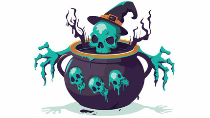 Halloween witch cauldron with skull head and hand zombie 