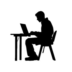 man working on computer Silhouette 