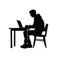 man working on computer Silhouette 