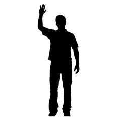 Man standing and waving with his hand Silhouette 