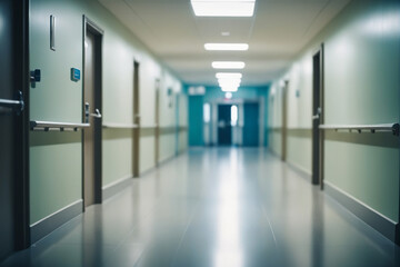 Blurred image background of corridor in hospital or clinic - obrazy, fototapety, plakaty