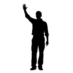 Man standing and waving with his hand Silhouette 