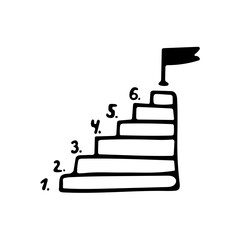 Single doodle step diagram elements in business process. Path to goal, to success. Ladder of success Hand drawn black monochrome vector for cards, posters and professional design. Isolated on white.