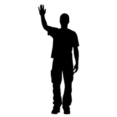 Man standing and waving with his hand Silhouette 