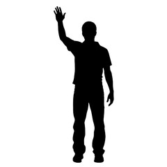 Man standing and waving with his hand Silhouette 
