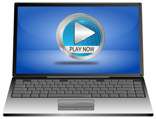 Laptop computer with Play Button - 3D illustration - 767700119