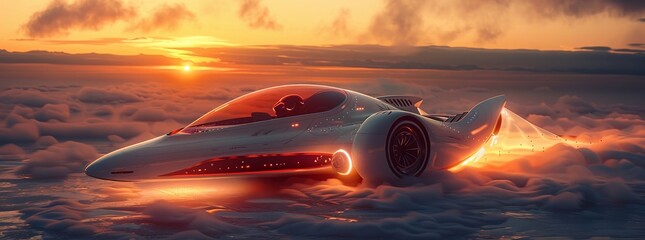 Flying carpets reimagined as electric vehicles, blending sustainable transport with the enchantment of magic rides,  - obrazy, fototapety, plakaty