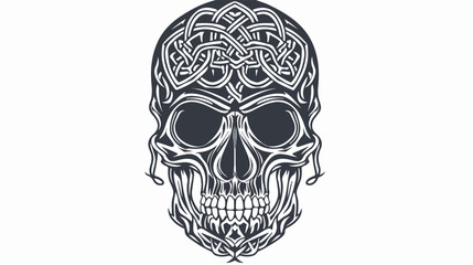 Skull with intricate Celtic knotwork designs etched 