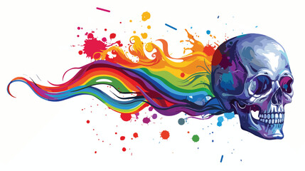 Skull with rainbow-colored splashes and swirls repres