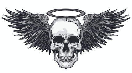 Skull with wings and halo reminiscent of an angelic 