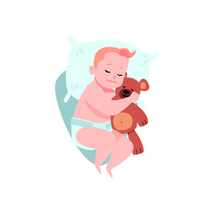 The child and the toy sleep peacefully, a reliable diaper.