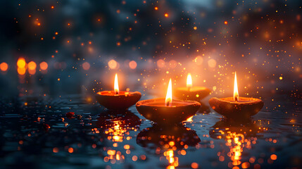 multiple diya candlelight of happy diwali background