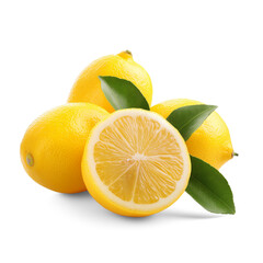 Lemons slice isolated on white background, Healthy organic natural fresh citrus fruit concept, AI generated, PNG transparent with shadow