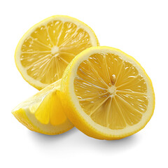 Lemons slice isolated on white background, Healthy organic natural fresh citrus fruit concept, AI generated, PNG transparent with shadow