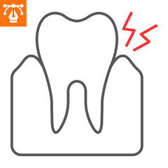 Gums disease line icon, outline style icon for web site or mobile app, dentistry and treatment, gum pain vector icon, simple vector illustration, vector graphics.