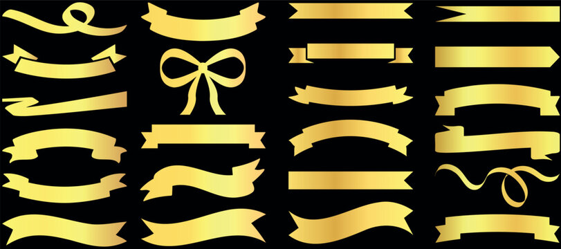 golden ribbons and banners vector collection for premium quality labels, awards, certificates, luxury, ornate design elements 