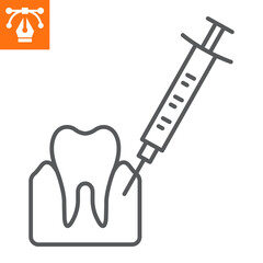 Dental anesthesia line icon, outline style icon for web site or mobile app, dentistry and stomatology, tooth and syringe vector icon, simple vector illustration, vector graphics.