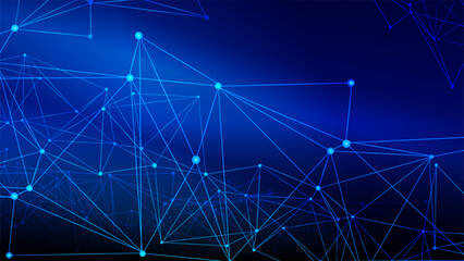 Abstract low poly futuristic background. connected molecules shining on dark blue background. Illustration Vector design digital science technology concept