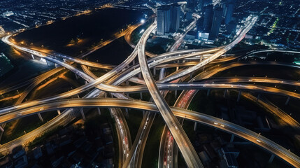 Fototapeta premium Metropolitan Nightlife: Aerial Highway Intersections