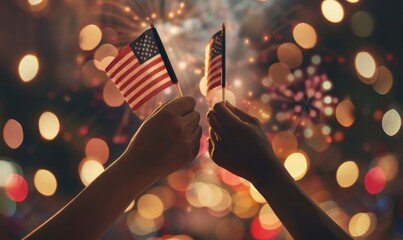 4th of July, Independence day celebration, hands with USA flags