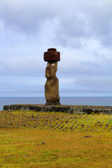 Moai Ahu Ko Te Riku on the coast of Easter Island, Rapa Nui, Polynesia, Chile, South America
