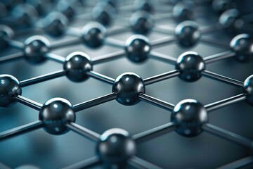 Obraz premium A close up of many small spheres arranged in a grid. The spheres are black and metallic in color. Concept of order and structure, as the spheres are arranged in a precise pattern